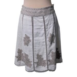 Studio JPR Petite Skirt PS White Linen Rayon Floral Lace Boho Ethereal Feminine